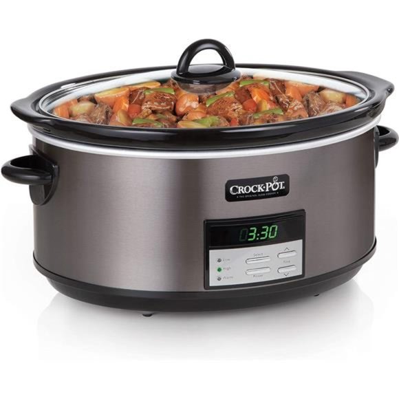 Crock-Pot Large 8 Quart Programmable Slow Cooker, Black Stainless Steel - Picture 1 of 5